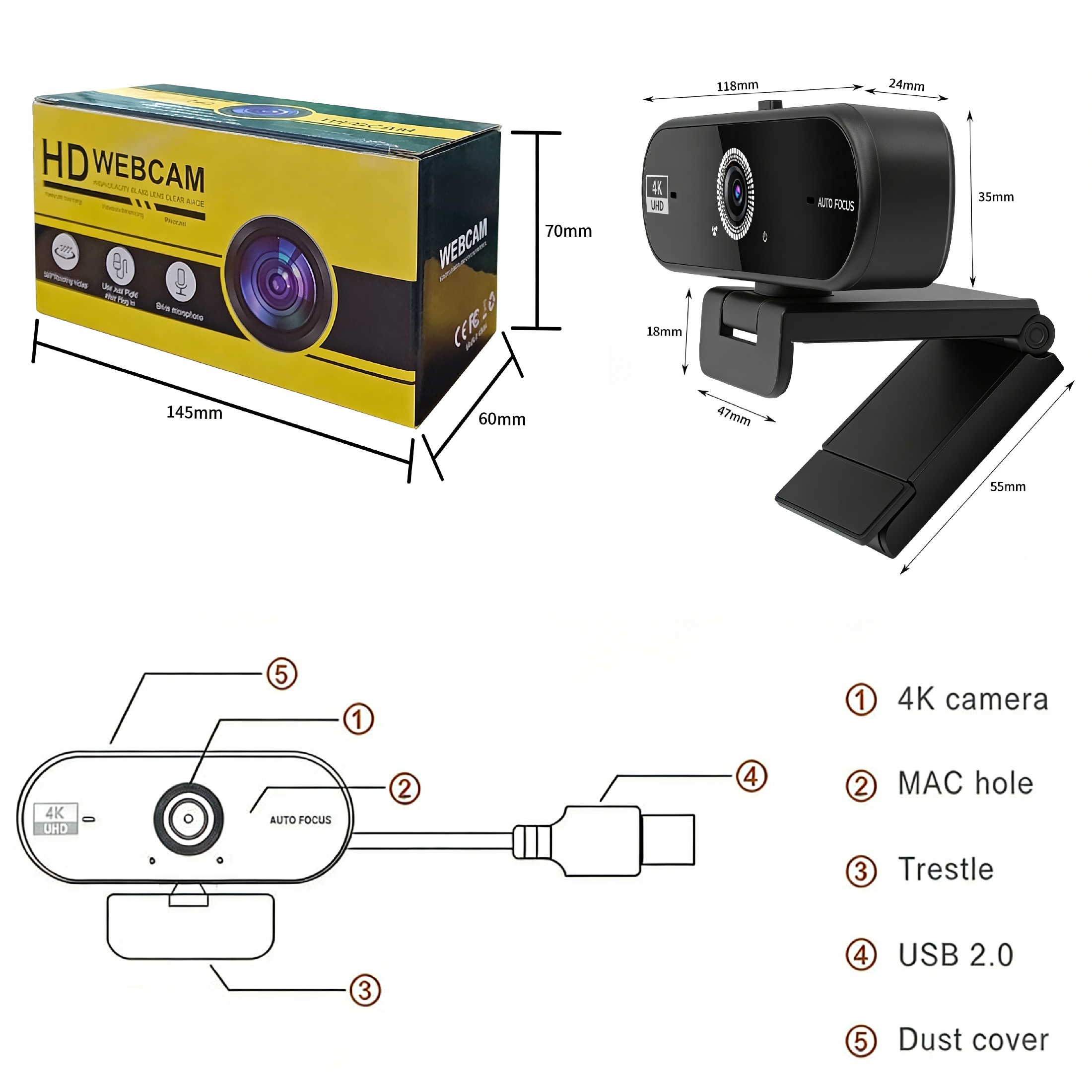 4K Webcam for PC 30fps Autofoc - Contact Pickup Mic reseña y precio